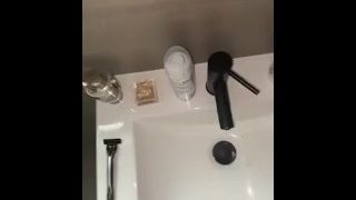 Gay twink cums in sink